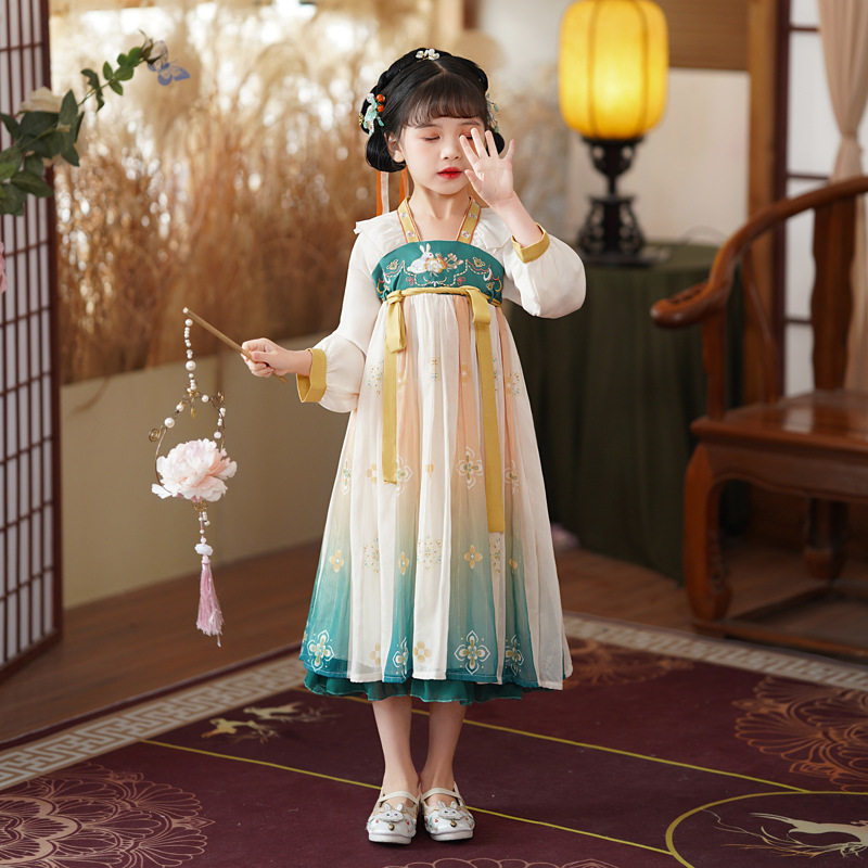 新汉服女童超仙连衣裙春季中小童古装中国风唐装春秋女孩襦裙发