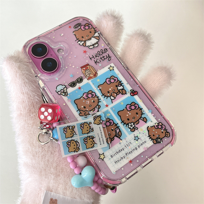 闪片星星黑皮KT适用iPhone16苹果15ProMax/14/13手机壳手提绳