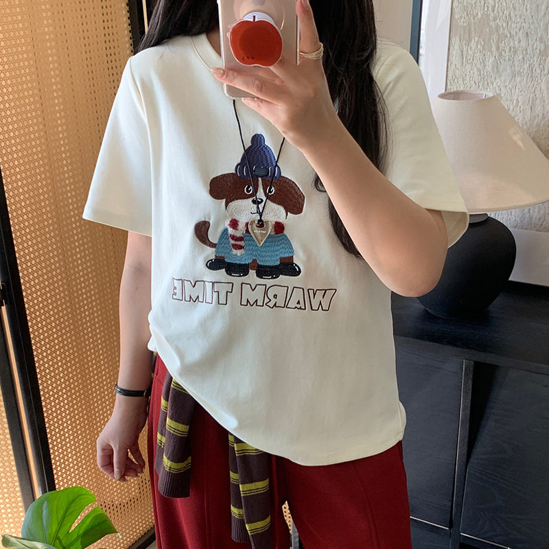 2026年新款大码女装气质宽松刺绣卡通圆领字母短袖T恤上衣春款潮