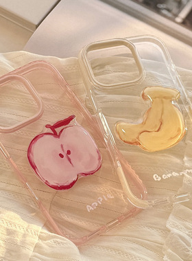3D fruit banana clear case适用iphone 11 12 13 14 15 16 17 pro max