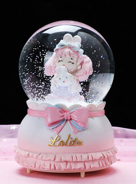 40款新音乐水晶球彩灯飘雪学生女生闺蜜节日礼物卡通树脂水球摆件