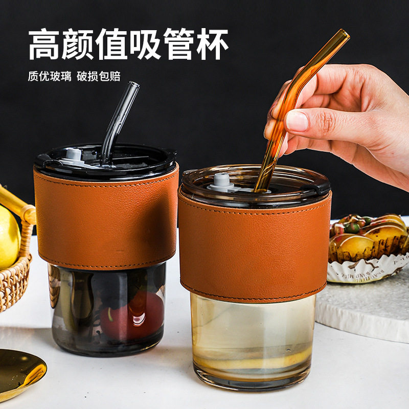 竹节杯ins咖啡杯杯子水杯吸管玻璃杯印字开业小礼品杯可印logo
