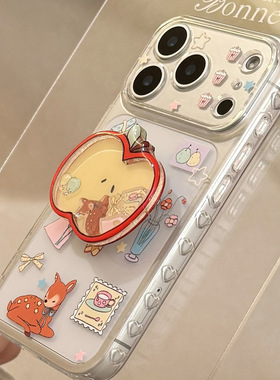 红苹果小鹿摇摇乐支架苹果16promax手机壳iphone17适用14透明卡通可爱13，15防摔保护套