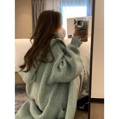 宽松慵懒中长款设计感毛衣大衣