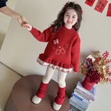 女童加绒毛衣冬季2025新款卡通女一体绒毛线衣冬装儿童针织衫，童装毛衣，祺妙童装