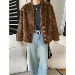 冬日开场白 法式级感气质V领仿皮毛一体毛毛外套