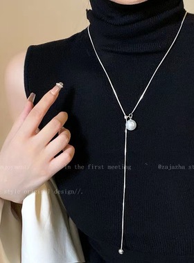 小众设计可抽拉珍珠长款项链2023年新款小众级感简约气质毛衣链