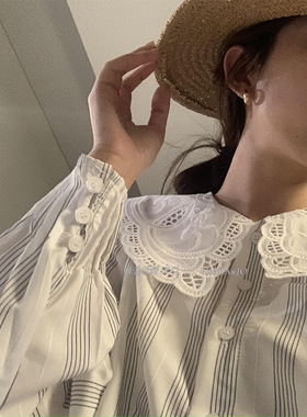 一杯柠柠七|2023娃娃领上衣女春季新款韩版设计感短款衬衫10975
