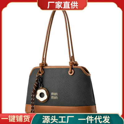 跨境女包时尚简约PU手提托特包女2025新款ToteBag单肩斜跨贝壳包