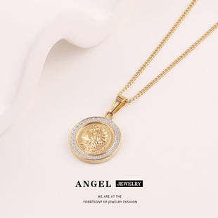欧美中古风轻奢罗马古币创意项链小众时尚级感吊坠不褪色颈链女