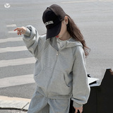 女童加绒加厚卫衣外套2025年秋冬新款中大童休闲连帽插肩袖拉链衫，童装外套，祺儿童装