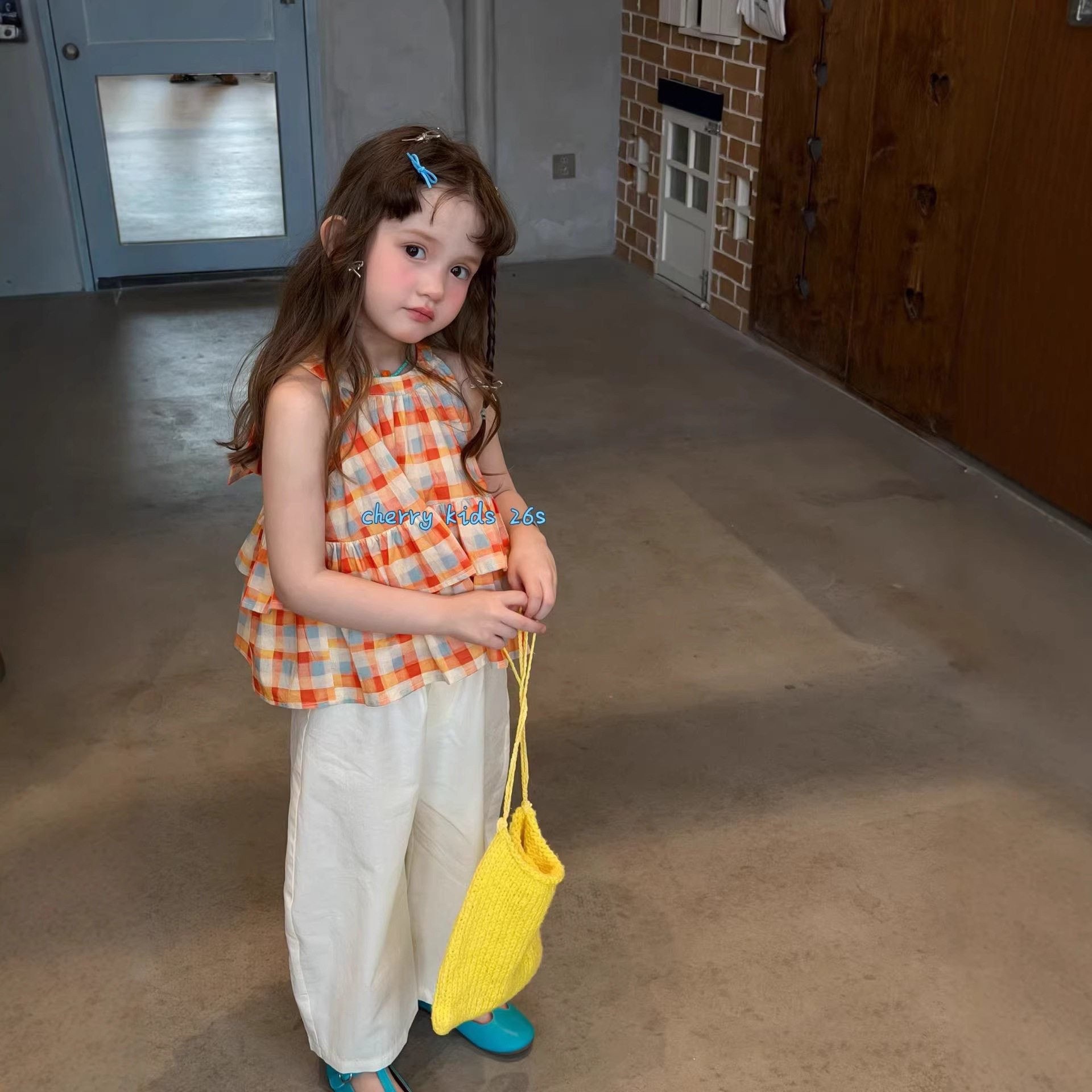 韩系女童格纹花边外穿小衫26夏日穿搭儿童设计感双层花边宽松背心