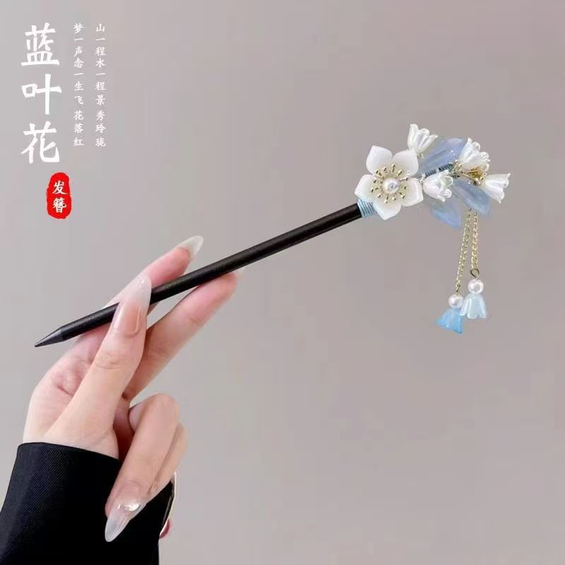 新中式铃兰花流苏步摇发簪古风旗袍汉服盘发木簪子气质发钗发饰女