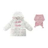 女小童牛角扣棉服冬季2025新款韩版洋气女中长款加绒加厚外套P115，童装棉衣，祺妙童装