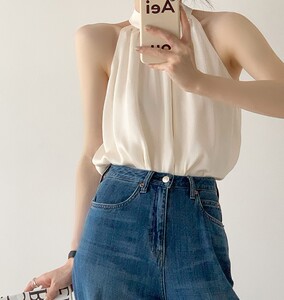 夏款港风挂脖上衣女吊带无袖背心设计感小众外穿优雅法式美人肩