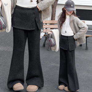 女童喇叭裤加绒加厚2025年秋冬新款纯色屁帘微喇裤中大童修身长裤，童装裤子，祺儿童装