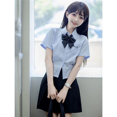 原创jk衬衫女泰式校服蓝色上衣
