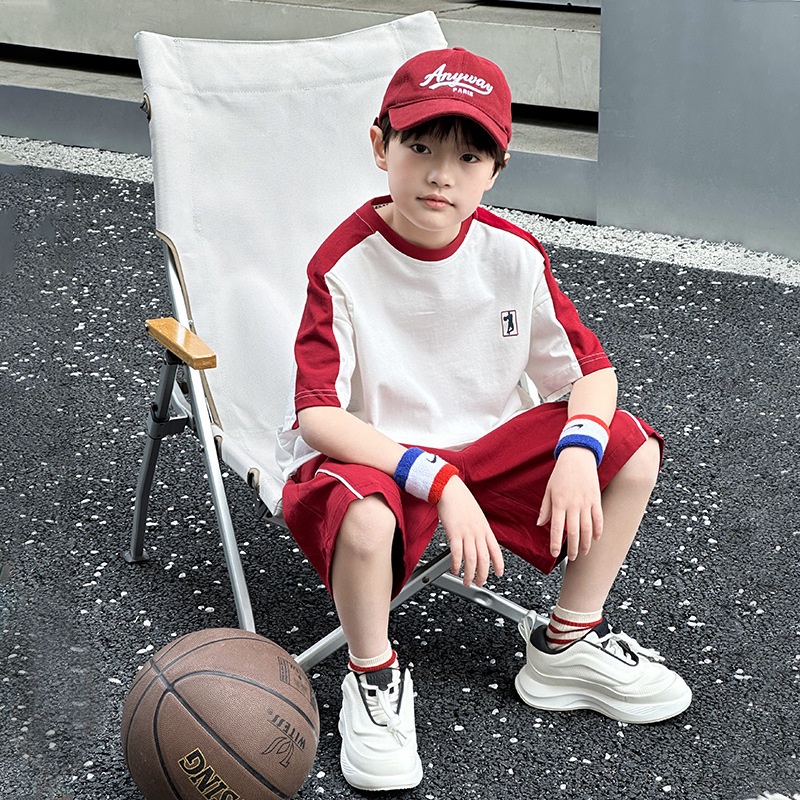 2025夏季新款儿童纯棉运动套装男孩学生短袖短裤速干衣时尚两件套