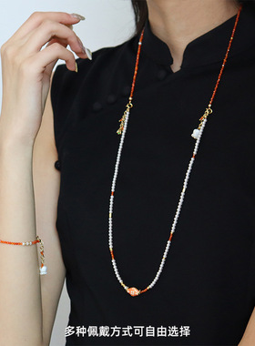 多种戴法原创国风旗袍新中式淡水珍珠铃兰花项链百搭简约奢锁骨链