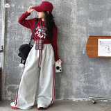 女童阔腿裤套装2025秋季新款长袖T恤打底衫内搭直筒裤卫裤运动裤，童装休闲套装，祺儿童装