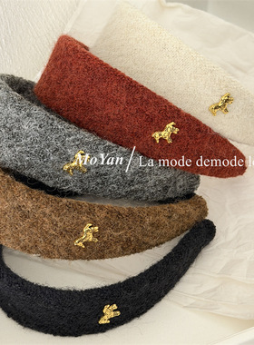 秋冬新款马上有钱毛绒宽边发箍马年气质头箍复古外出时尚压发发卡