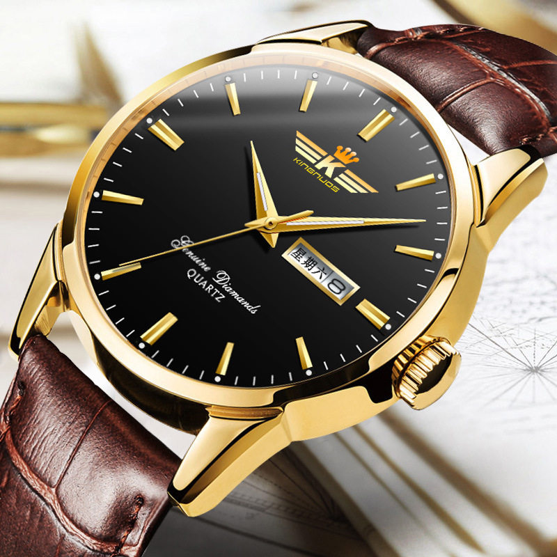 金诺时学生手表非机械表皮带双日历男士情侣石英表手表女士礼物