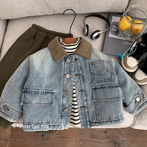 童牛仔外套秋冬季2025新款酷帅潮流儿童夹棉上衣冬装衣服潮