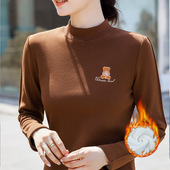 2024秋冬加绒加厚刺绣打底衫 舒适棉质上衣长118 半领韩版 修身