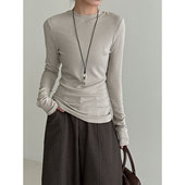 显瘦纯色圆领打底衫 女秋季 新款 云想别致修身 内搭正肩长袖 上衣2049