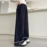 女童2025年秋冬新款脚口花边阔腿裤女大童仿牛仔冬加绒修身直筒裤，童装裤子，祺儿童装