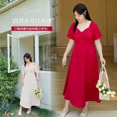 大码女装微胖遮肚显瘦胖美眉雏菊敬酒服2025夏新款礼服订婚连衣裙
