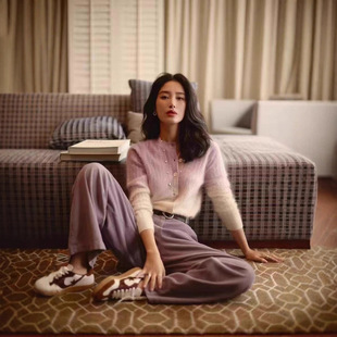 套头毛衣女 超绝晕染100羊毛拉绒渐变紫开衫 杨采钰同款