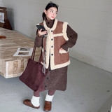 咖色长款毛衣外套+皮毛一体马甲