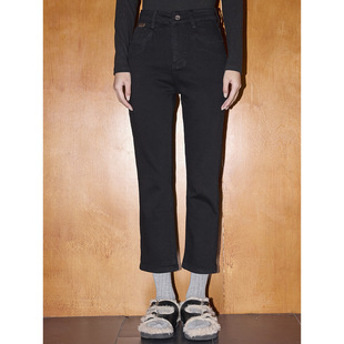 翡格依2025冬季新款韩系百搭黑色高腰加绒棉质九分烟管裤牛仔裤女