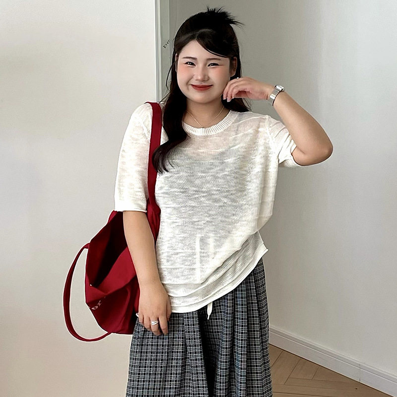新款23869大码女装百搭休闲针织衫2026夏款胖mm宽松薄款短袖t恤女