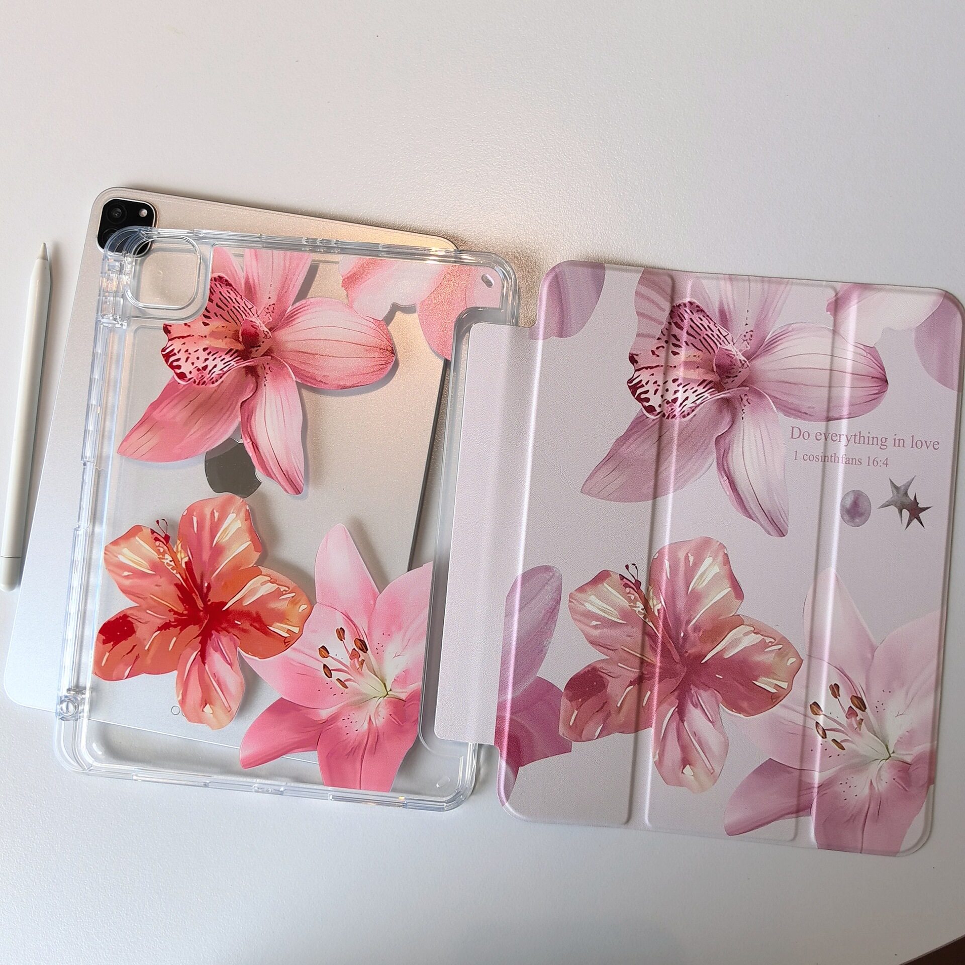 Pink lily flowers clear case适用ipad Pro 11 2022 2021  Air 1 2 3 10.5 4 5 10.9 iPad 9.7 11 A16 12TH