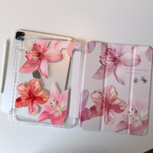 Pink lily flowers clear case适用ipad Pro 11 2022 2021  Air 1 2 3 10.5 4 5 10.9 iPad 9.7 11 A16 12TH