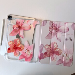 Pink lily flowers clear case适用ipad Pro 11 2022 2021  Air 1 2 3 10.5 4 5 10.9 iPad 9.7 11 A16 12TH