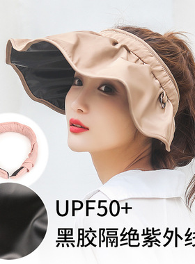 夏季女士防晒黑胶贝壳帽街头时尚发卡发箍遮阳帽夏天大檐空顶帽子