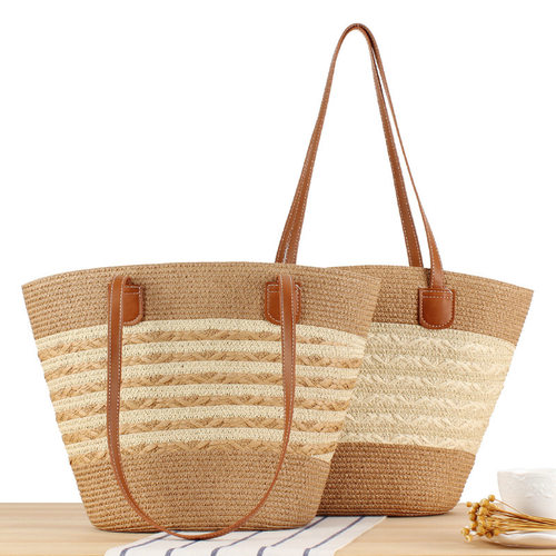 Striped large capacity tote bag premium texture hand-woven b