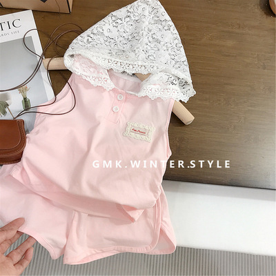 女童套装夏装新款时髦洋气无袖T恤儿童短裤公主夏季衣服外贸