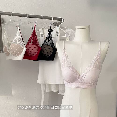 法式深V文胸女红色性感本命年结婚胸罩聚拢显大无钢圈挂脖bra
