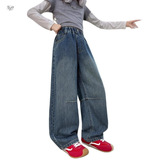 女童牛仔裤宽松阔腿韩式风春秋款女孩裤子儿童春装刺绣长裤超好看，童装裤子，祺儿童装