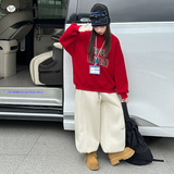 女童2025冬季新款时尚围脖卫衣年服弯刀裤套装女大童冬季户外加绒，童装休闲套装，祺儿童装