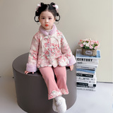 女童拜年服冬装2025新款儿童新中式唐装加绒套装喜庆新年衣服P108，童装休闲套装，祺妙童装