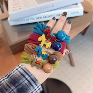 级感拼色新款小马发圈甜美糖果加宽皮筋可爱女丸子马尾辫弹力头绳