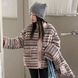 女童2025年冬季新款樱粉双面可穿带围脖毛毛衣棉外套女孩加绒棉服，童装棉衣，祺儿童装