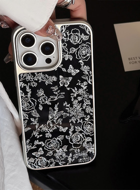 AceCase鎏金苹果16promax手机壳适用iphone15电镀13小众14蝴蝶12轻奢暗黑11