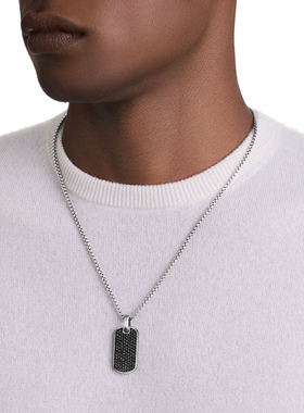 David XXX Yurman925纯银士护身符 镶嵌方钻18x34男人饰品