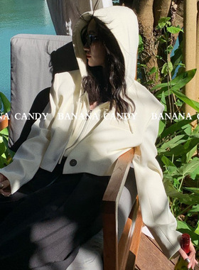 小众休闲假两件连帽短外套~甜酷设计款春装拼接西装夹克女0243